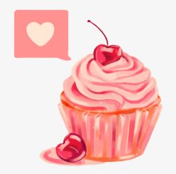 手绘粉色樱桃纸杯蛋糕素材