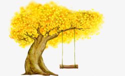 黄色秋千秋天的树高清图片