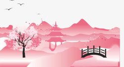 粉色山富士山樱花高清图片