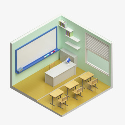 桌椅模型立体3D教室模型高清图片
