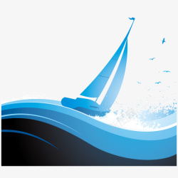扁平帆船蓝色扁平化海洋卡通手绘疯啦交给矢量图高清图片