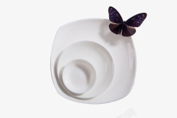成套餐具白色堆叠套盘蝴蝶高清图片