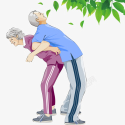老人健身卡通相互靠背健身的老年人高清图片