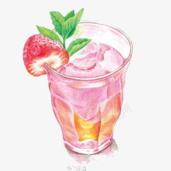 冰镇草莓汁手绘画片素材