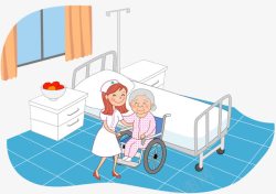 卡通的轮椅病房里照顾病人的护士高清图片