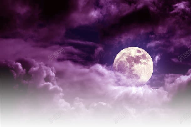 紫色夜空月亮海报背景png免抠素材_新图网 https://ixintu.com 仰望夜空 夜空 月亮 海报 紫色 背景
