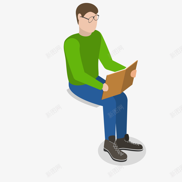 坐着看书的人物png免抠素材_新图网 https://ixintu.com 人物设计 坐着 坐着读书 大学生读书 戴眼镜 正襟危坐 男性人物 看书 阅读