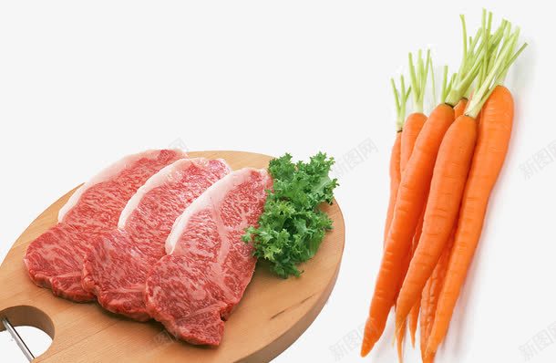 牛肉和胡萝卜png免抠素材_新图网 https://ixintu.com 木板 牛肉 牛腱肉 胡萝卜 菜板 食材