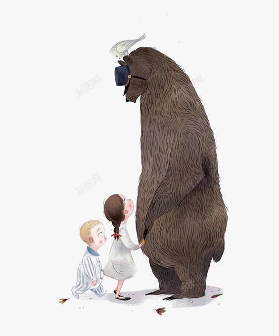 熊和小孩png免抠素材_新图网 https://ixintu.com 卡通熊 女孩 小孩 手绘 文艺绘本 男孩 童话