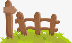 棕色篱笆小清新绿色草地矢量图高清图片