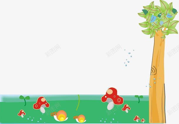 生活的绿色png免抠素材_新图网 https://ixintu.com 卡通 春雨 树 草原 蘑菇