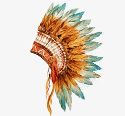 手绘印第安民族文化手绘印第安人羽毛头饰高清图片