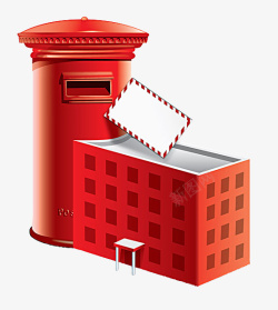 立领系扣红色系手绘立体风邮政红色的邮筒高清图片