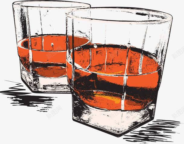 两杯酒装饰图案png免抠素材_新图网 https://ixintu.com 免抠PNG 复古插图 威士忌 海报 玻璃杯 酒 酒吧