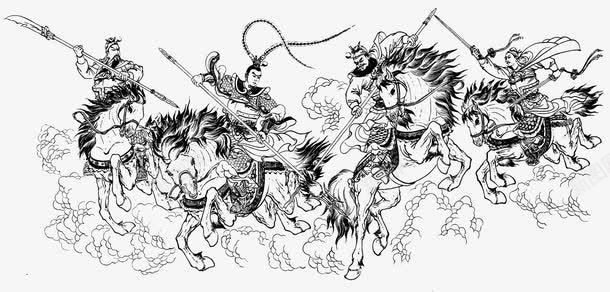 线描古代人物png免抠素材_新图网 https://ixintu.com 中国风 兵器 古典 古风 手绘 打仗 武侠 武将 线描