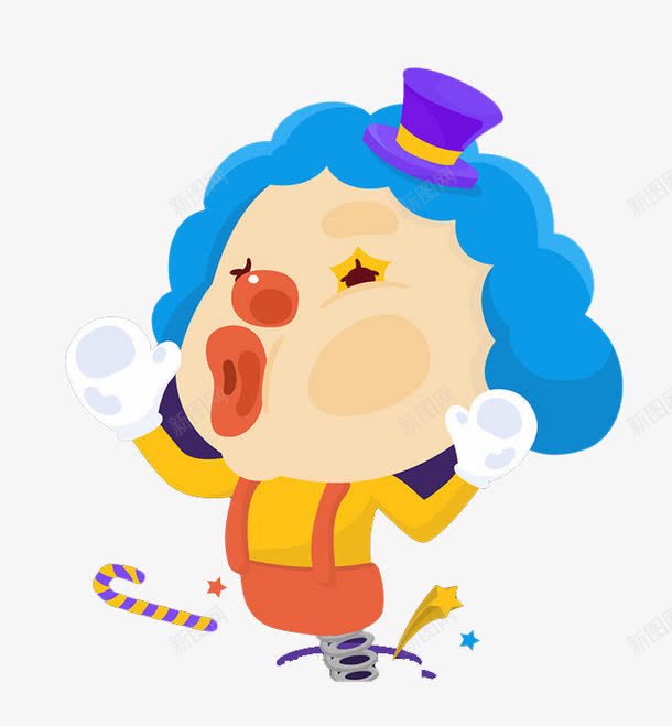 卡通小丑png免抠素材_新图网 https://ixintu.com joker 动漫人物头发 卡通 头发 小丑 小丑joker 弹簧 手杖 蓝色
