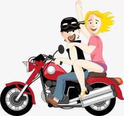 手绘骑摩托车的男女矢量图素材