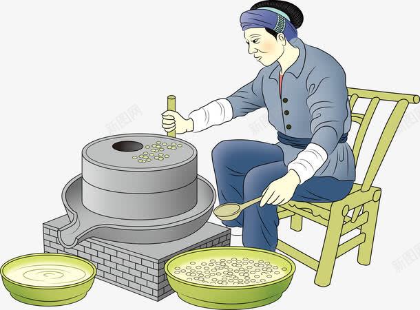 石磨png免抠素材_新图网 https://ixintu.com 人物 凳子 制作 古代制作豆腐流程图 石磨 豆子 豆浆 豆腐