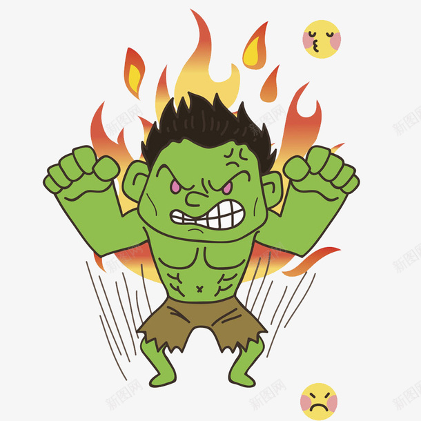 绿色的巨人png免抠素材_新图网 https://ixintu.com 卡通 发怒 帅气的 插图 火苗 生气的 男人