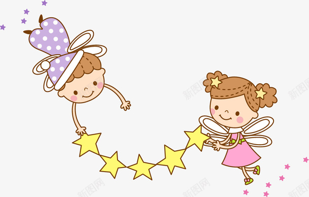 拉着星星的孩子png免抠素材_新图网 https://ixintu.com 卡通 天使 小孩 星星 玩耍的 翅膀 飞翔的 高兴地