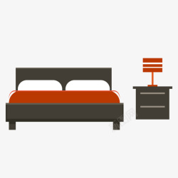 棕色圆床床床头柜家装卡通卧室插矢量图高清图片
