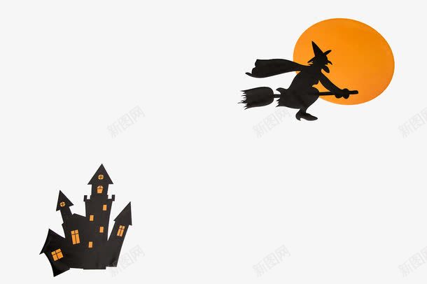 万圣节背景png免抠素材_新图网 https://ixintu.com 万圣节 城堡 女巫 扫把 搞怪 月亮 装饰