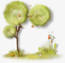 卡通可爱茂密绿树植树节素材