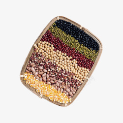 豆子装饰箩筐里的五谷杂粮高清图片