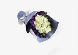 紫色缎带11枝雪山白玫瑰花束高清图片