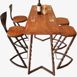 吧台餐桌椅组合复古酒吧桌椅高清图片