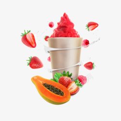 水彩木瓜草莓果汁冰沙杯高清图片