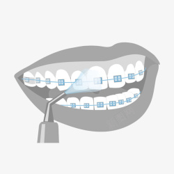 固定牙齿卡通仪器清洗戴牙套的牙齿插画免高清图片