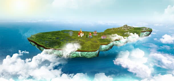 天空中的浮空小岛海报背景背景