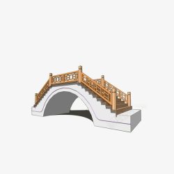 深棕护栏模型图仿古中式木栏杆拱桥高清图片