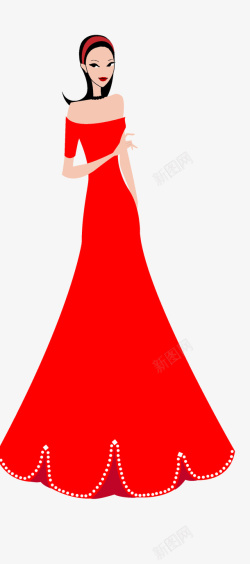 卡通红色晚礼服时尚女人素材