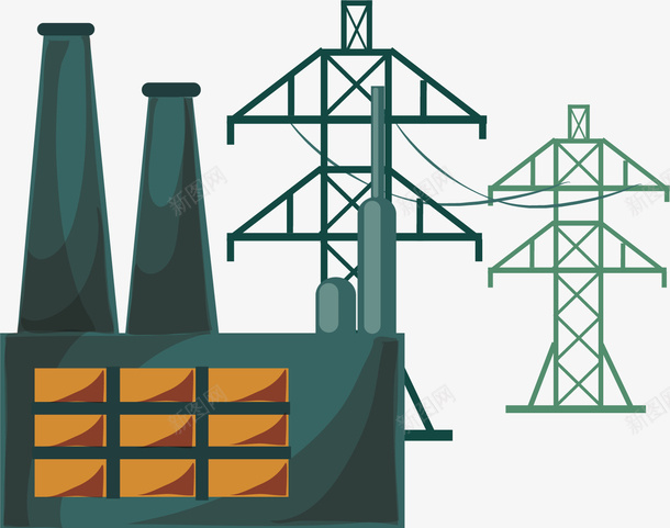 火电发电厂矢量图ai免抠素材_新图网 https://ixintu.com 发电厂 发电厂插图 污染 火电 火电厂 煤炭 电线 矢量图 能源 高压线