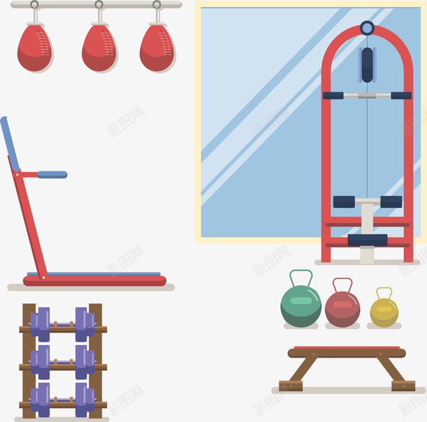 私教健身房室内矢量图ai免抠素材_新图网 https://ixintu.com 健身 健身器械 健身房 健身房室内 室内设计 矢量png 矢量图 运动仪器