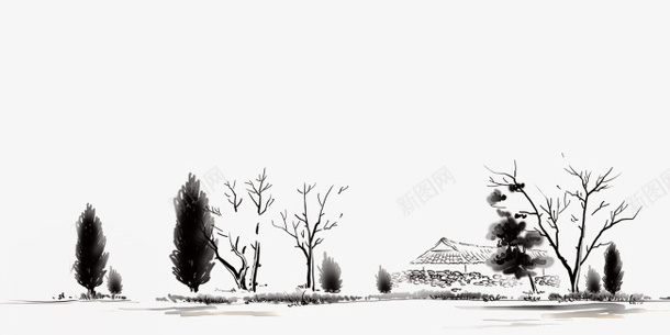 水墨画png免抠素材_新图网 https://ixintu.com 小树 水墨画 田园