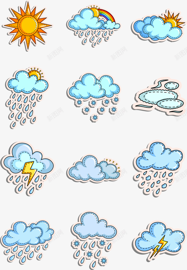 卡通手绘气象标志图标png_新图网 https://ixintu.com 天气气象 天气预报图标 手绘天气图标 手绘天气图标集合 手绘天气气象标志 气象标志