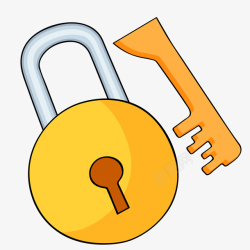 扁平化钥匙卡通黄色的锁和钥匙高清图片