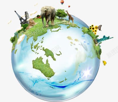 整个地球png免抠素材_新图网 https://ixintu.com 五彩地球 地球 地球生物 埃菲尔铁塔 大象 建筑 斜塔 旅游 旅行 环球 环球旅行 自由女神像 著名建筑