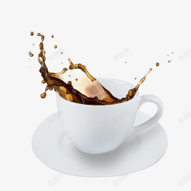 咖啡飞溅png免抠素材_新图网 https://ixintu.com 咖啡 咖啡在杯中飞溅 咖啡杯 杯子 瓷杯 白色 碟子