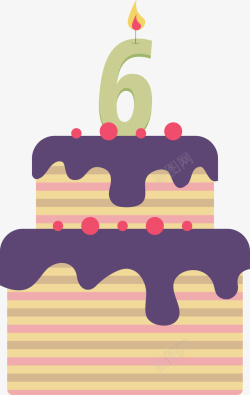 可爱六岁生日双层巨型蛋糕矢量图素材