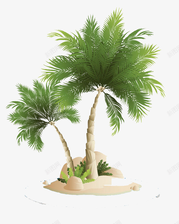 扁平化椰树png免抠素材_新图网 https://ixintu.com 度假 扁平化 椰树 海滩