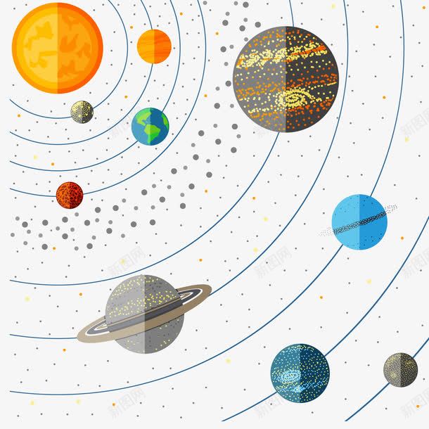 手绘扁平化太阳系png免抠素材_新图网 https://ixintu.com 九大行星 卡通 地球 太阳系 宇宙 扁平化 手绘 规律