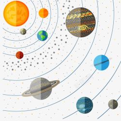 太阳地球手绘扁平化太阳系高清图片