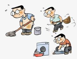 洗衣服拖地卡通做家务的男人高清图片