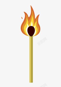 火焰木材黄色取火工具着火的火柴棍卡通高清图片