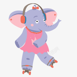 听音乐的动物滑旱冰听音乐的大象矢量图高清图片
