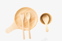 矢量木质叉子木碟子上的勺子和叉子和碗饭勺高清图片